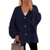 imagePRETTYGARDEN Fall Chunky Cardigan Sweaters for Women 2026 Button Long Lantern Sleeve Knit Oversized Coats with PocketsNavy