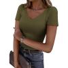imagePRETTYGARDEN Women 2026 Spring Tops Trendy Ribbed Short Sleeve V Neck Fitted Basic Tee Shirts Casual Going Out Summer OutfitsArmy Green