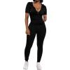 imagePRETTYGARDEN Womens 2 Piece Outfits Short Sleeve Zip Up Hoodie Tops Long Pants Bodycon Sweatsuit Tracksuit Sets BlackMedium