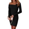 imagePRETTYGARDEN Womens 2022 Off Shoulder Bodycon Dresses Asymmetrical Neck Long Sleeve Backless Fall Dress BlackLarge