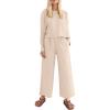 imagePRETTYGARDEN Womens 2024 Fall 2 Piece Outfit Tracksuits Casual Linen Long Sleeve Tops And Wide Leg Pants Lounge Sets BeigeLarge