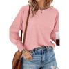 imagePRETTYGARDEN Womens 2025 Spring Fashion T Shirts Puff Long Sleeve Crewneck Casual Basic Tee Tops Blouses PinkMedium
