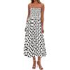 imagePRETTYGARDEN Womens Polka Dot Dress 2026 Summer Spaghetti Strap Smocked Sundress Beach Vacation Wedding Guest Midi DressesWhite