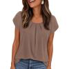 imagePRETTYGARDEN Womens Tops Dressy Casual Summer 2026 Short Sleeve Blouses Crew Neck Pleated Basic T Shirts Spring ClothesKhaki