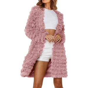 imagePRETTYGARDEN Womens Winter Faux Fur Jackets Fall Fashion Open Front Long Shaggy Coat Outerwear