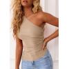 imagePRETTYGARDEN Womens 2026 Summer Y2K Tops Sleeveless One Shoulder Slim Fit Shirts Ruched Knit Asymmetrical Top BlouseApricot