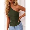 imagePRETTYGARDEN Womens 2026 Summer Y2K Tops Sleeveless One Shoulder Slim Fit Shirts Ruched Knit Asymmetrical Top BlouseArmy Green