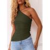 imagePRETTYGARDEN Womens 2026 Summer Y2K Tops Sleeveless One Shoulder Slim Fit Shirts Ruched Knit Asymmetrical Top BlouseArmy Green