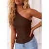 imagePRETTYGARDEN Womens 2026 Summer Y2K Tops Sleeveless One Shoulder Slim Fit Shirts Ruched Knit Asymmetrical Top BlouseBrown