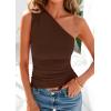 imagePRETTYGARDEN Womens 2026 Summer Y2K Tops Sleeveless One Shoulder Slim Fit Shirts Ruched Knit Asymmetrical Top BlouseBrown
