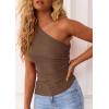 imagePRETTYGARDEN Womens 2026 Summer Y2K Tops Sleeveless One Shoulder Slim Fit Shirts Ruched Knit Asymmetrical Top BlouseCoffee