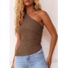 imagePRETTYGARDEN Womens 2026 Summer Y2K Tops Sleeveless One Shoulder Slim Fit Shirts Ruched Knit Asymmetrical Top BlouseCoffee