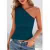 imagePRETTYGARDEN Womens 2026 Summer Y2K Tops Sleeveless One Shoulder Slim Fit Shirts Ruched Knit Asymmetrical Top BlouseDark Blue