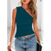 imagePRETTYGARDEN Womens 2026 Summer Y2K Tops Sleeveless One Shoulder Slim Fit Shirts Ruched Knit Asymmetrical Top BlouseDark Blue