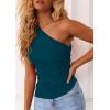 imagePRETTYGARDEN Womens 2026 Summer Y2K Tops Sleeveless One Shoulder Slim Fit Shirts Ruched Knit Asymmetrical Top BlouseDark Blue