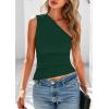 imagePRETTYGARDEN Womens 2026 Summer Y2K Tops Sleeveless One Shoulder Slim Fit Shirts Ruched Knit Asymmetrical Top BlouseDark Green