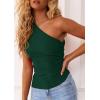 imagePRETTYGARDEN Womens 2026 Summer Y2K Tops Sleeveless One Shoulder Slim Fit Shirts Ruched Knit Asymmetrical Top BlouseDark Green