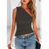imagePRETTYGARDEN Womens 2026 Summer Y2K Tops Sleeveless One Shoulder Slim Fit Shirts Ruched Knit Asymmetrical Top BlouseDark Grey