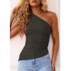 imagePRETTYGARDEN Womens 2026 Summer Y2K Tops Sleeveless One Shoulder Slim Fit Shirts Ruched Knit Asymmetrical Top BlouseDark Grey