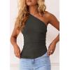 imagePRETTYGARDEN Womens 2026 Summer Y2K Tops Sleeveless One Shoulder Slim Fit Shirts Ruched Knit Asymmetrical Top BlouseDark Grey