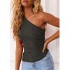 imagePRETTYGARDEN Womens 2026 Summer Y2K Tops Sleeveless One Shoulder Slim Fit Shirts Ruched Knit Asymmetrical Top BlouseDark Grey