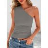imagePRETTYGARDEN Womens 2026 Summer Y2K Tops Sleeveless One Shoulder Slim Fit Shirts Ruched Knit Asymmetrical Top BlouseGrey