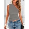 imagePRETTYGARDEN Womens 2026 Summer Y2K Tops Sleeveless One Shoulder Slim Fit Shirts Ruched Knit Asymmetrical Top BlouseGrey