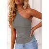 imagePRETTYGARDEN Womens 2026 Summer Y2K Tops Sleeveless One Shoulder Slim Fit Shirts Ruched Knit Asymmetrical Top BlouseGrey