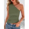 imagePRETTYGARDEN Womens 2026 Summer Y2K Tops Sleeveless One Shoulder Slim Fit Shirts Ruched Knit Asymmetrical Top BlouseGrey Green