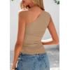 imagePRETTYGARDEN Womens 2026 Summer Y2K Tops Sleeveless One Shoulder Slim Fit Shirts Ruched Knit Asymmetrical Top BlouseKhaki