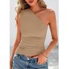 imagePRETTYGARDEN Womens 2026 Summer Y2K Tops Sleeveless One Shoulder Slim Fit Shirts Ruched Knit Asymmetrical Top BlouseKhaki