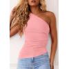 imagePRETTYGARDEN Womens 2026 Summer Y2K Tops Sleeveless One Shoulder Slim Fit Shirts Ruched Knit Asymmetrical Top BlousePink