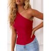 imagePRETTYGARDEN Womens 2026 Summer Y2K Tops Sleeveless One Shoulder Slim Fit Shirts Ruched Knit Asymmetrical Top BlouseRed