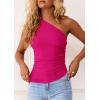 imagePRETTYGARDEN Womens 2026 Summer Y2K Tops Sleeveless One Shoulder Slim Fit Shirts Ruched Knit Asymmetrical Top BlouseRose Red