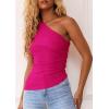 imagePRETTYGARDEN Womens 2026 Summer Y2K Tops Sleeveless One Shoulder Slim Fit Shirts Ruched Knit Asymmetrical Top BlouseRose Red