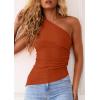 imagePRETTYGARDEN Womens 2026 Summer Y2K Tops Sleeveless One Shoulder Slim Fit Shirts Ruched Knit Asymmetrical Top BlouseRust Red
