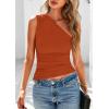 imagePRETTYGARDEN Womens 2026 Summer Y2K Tops Sleeveless One Shoulder Slim Fit Shirts Ruched Knit Asymmetrical Top BlouseRust Red