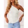 imagePRETTYGARDEN Womens 2026 Summer Y2K Tops Sleeveless One Shoulder Slim Fit Shirts Ruched Knit Asymmetrical Top BlouseWhite