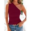 imagePRETTYGARDEN Womens 2026 Summer Y2K Tops Sleeveless One Shoulder Slim Fit Shirts Ruched Knit Asymmetrical Top BlouseWine Red