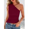 imagePRETTYGARDEN Womens 2026 Summer Y2K Tops Sleeveless One Shoulder Slim Fit Shirts Ruched Knit Asymmetrical Top BlouseWine Red