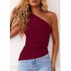 imagePRETTYGARDEN Womens 2026 Summer Y2K Tops Sleeveless One Shoulder Slim Fit Shirts Ruched Knit Asymmetrical Top BlouseWine Red