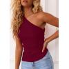 imagePRETTYGARDEN Womens 2026 Summer Y2K Tops Sleeveless One Shoulder Slim Fit Shirts Ruched Knit Asymmetrical Top BlouseWine Red