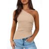 imagePRETTYGARDEN Womens 2026 Summer Y2K Tops Sleeveless One Shoulder Slim Fit Shirts Ruched Knit Asymmetrical Top BlouseApricot