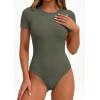 imagePRETTYGARDEN Body Suits for Womens Summer Tops 2026 Casual Short Sleeve Ribbed Fitted Basic Tee Shirts Spring Fashion ClothesArmy Green