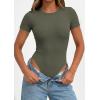 imagePRETTYGARDEN Body Suits for Womens Summer Tops 2026 Casual Short Sleeve Ribbed Fitted Basic Tee Shirts Spring Fashion ClothesArmy Green