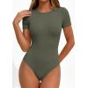 imagePRETTYGARDEN Body Suits for Womens Summer Tops 2026 Casual Short Sleeve Ribbed Fitted Basic Tee Shirts Spring Fashion ClothesArmy Green