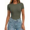 imagePRETTYGARDEN Body Suits for Womens Summer Tops 2026 Casual Short Sleeve Ribbed Fitted Basic Tee Shirts Spring Fashion ClothesArmy Green
