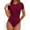 imagePRETTYGARDEN Body Suits for Womens Summer Tops 2026 Casual Short Sleeve Ribbed Fitted Basic Tee Shirts Spring Fashion ClothesBurgundy