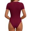imagePRETTYGARDEN Body Suits for Womens Summer Tops 2026 Casual Short Sleeve Ribbed Fitted Basic Tee Shirts Spring Fashion ClothesBurgundy