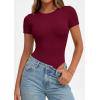 imagePRETTYGARDEN Body Suits for Womens Summer Tops 2026 Casual Short Sleeve Ribbed Fitted Basic Tee Shirts Spring Fashion ClothesBurgundy